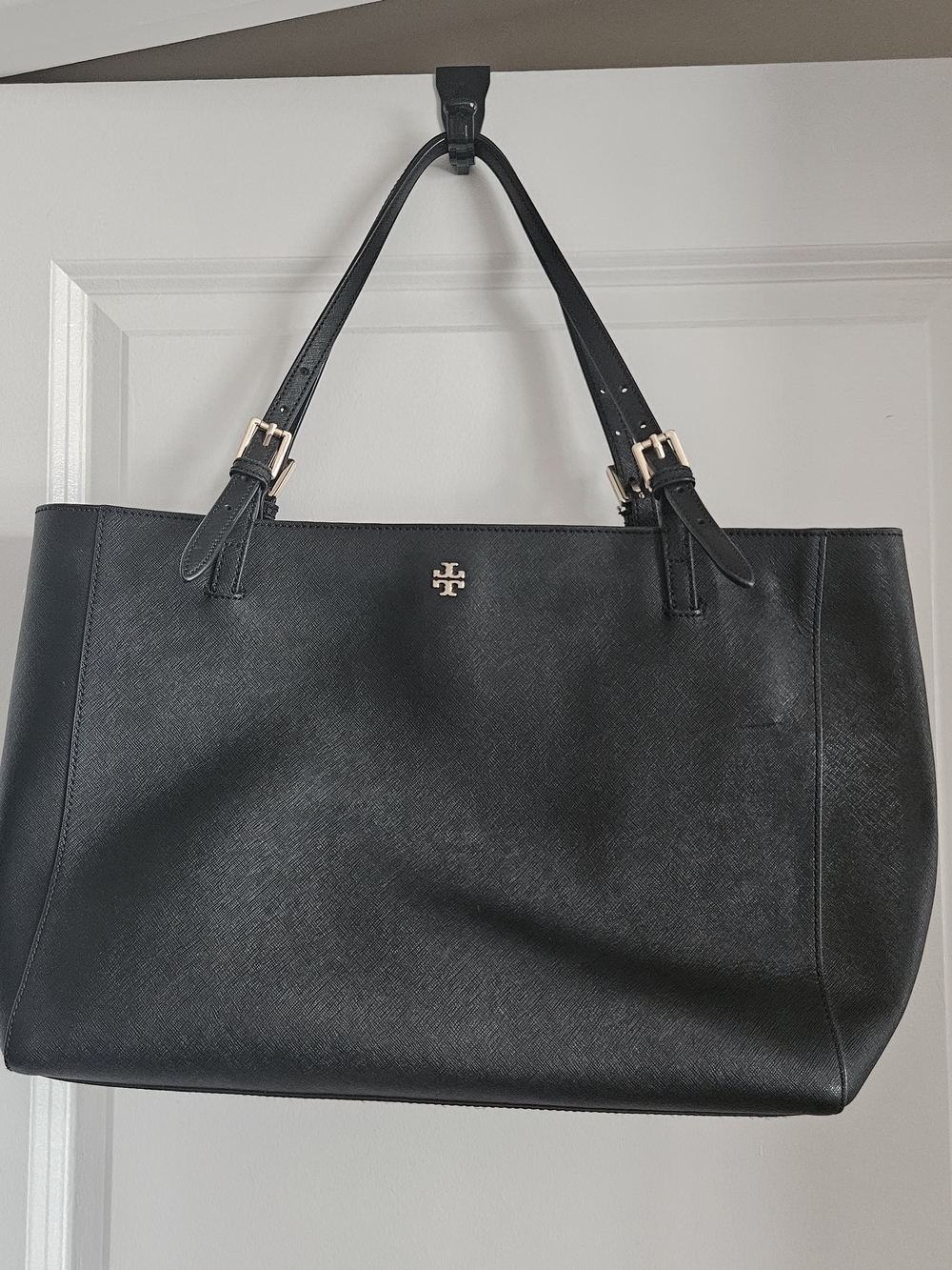 Tory Burch Black Leather Tote with Gold Logo